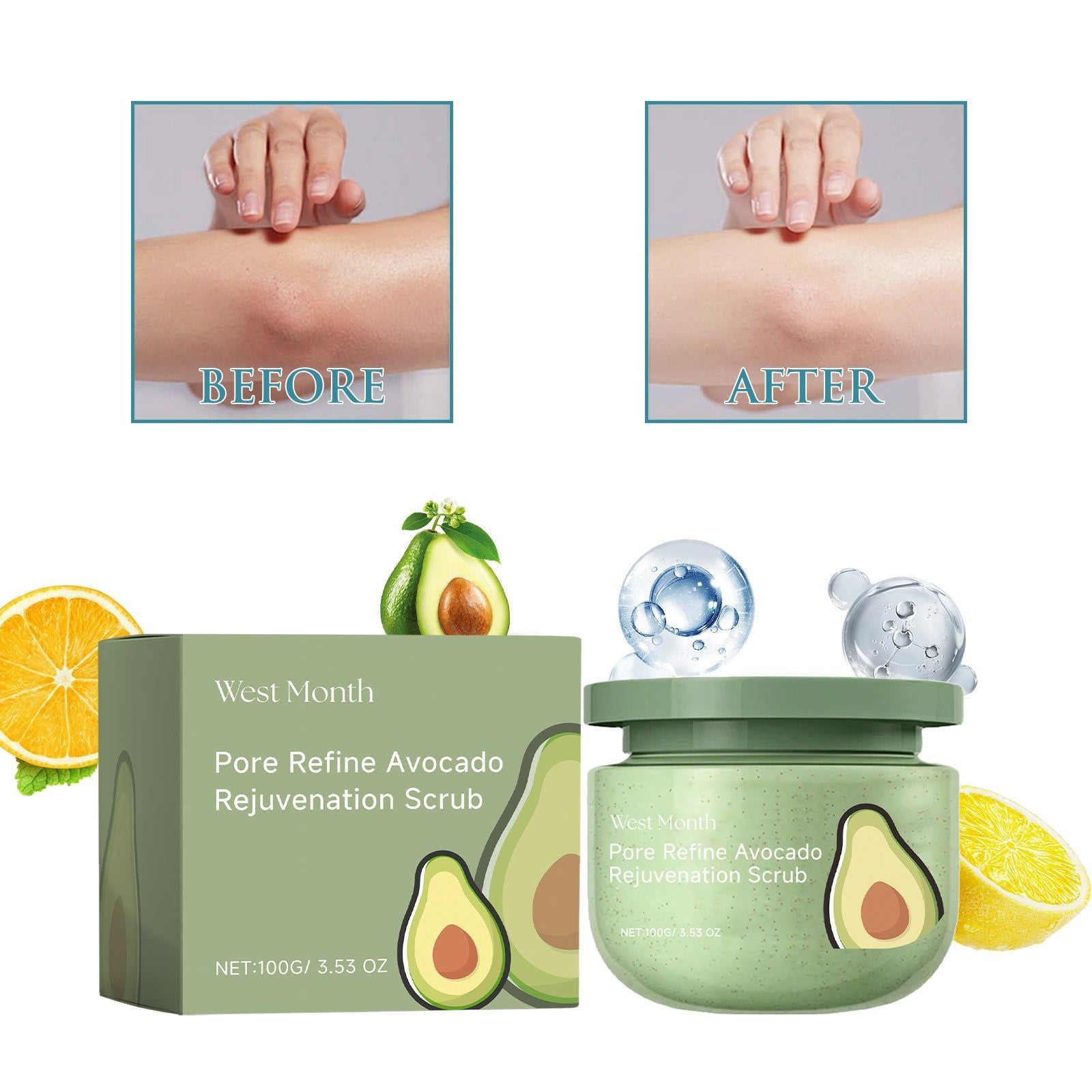 Avocado Ice Cream Scrub Cream, Hydrating, Exfoliating, Moisturizing, Skin Brightening ,100g