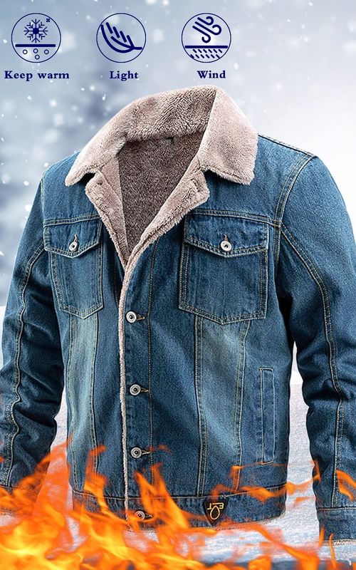 Winter Warm Denim Jacket Fleece Lined Jean Coat Fur lapel Collar Trucker Jacket For Men