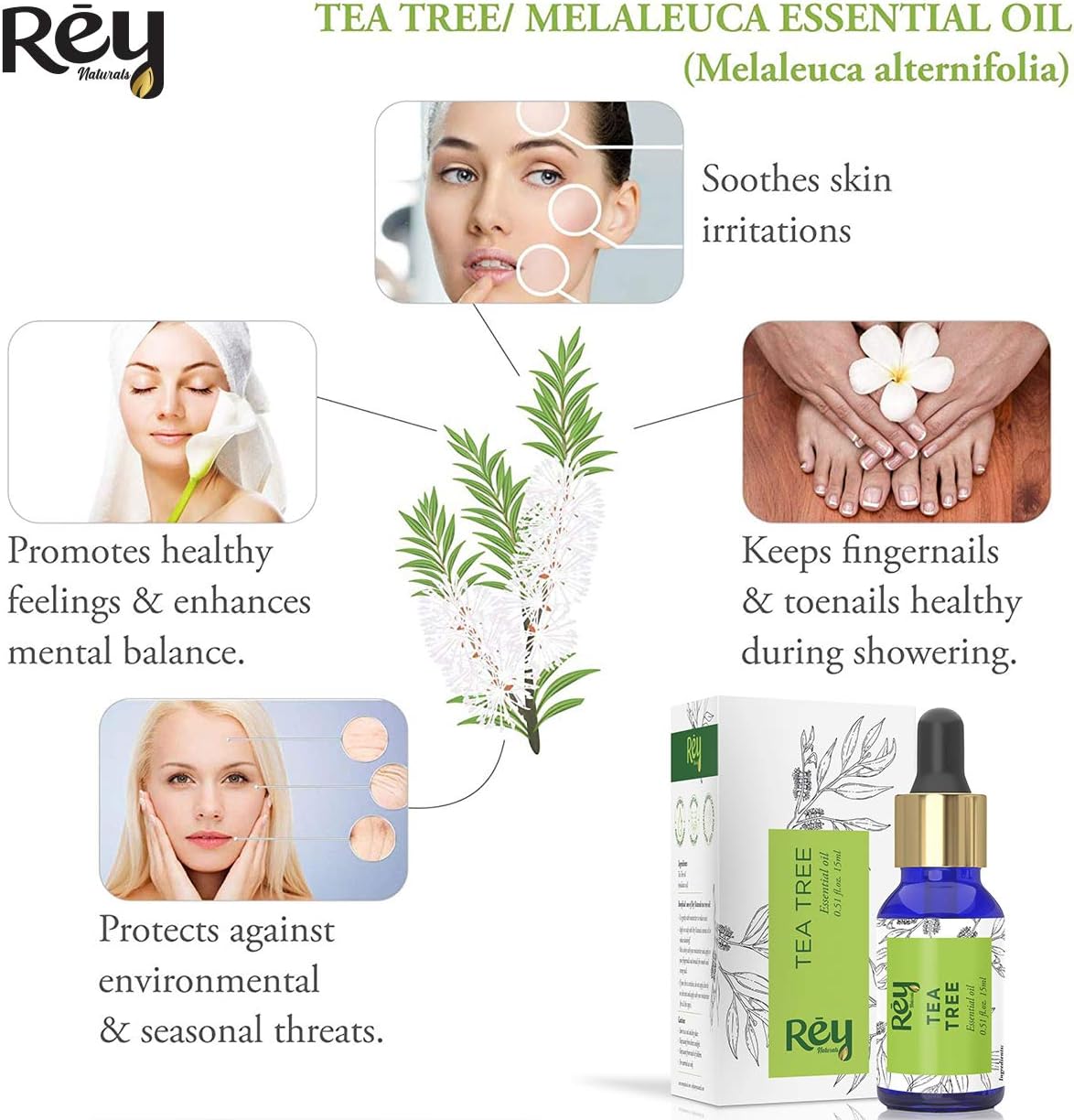 Rey Naturals Tea Tree Oil & Rosemary Oil For Hair Growth & Dandruff Control 15ML*2 (Combo)