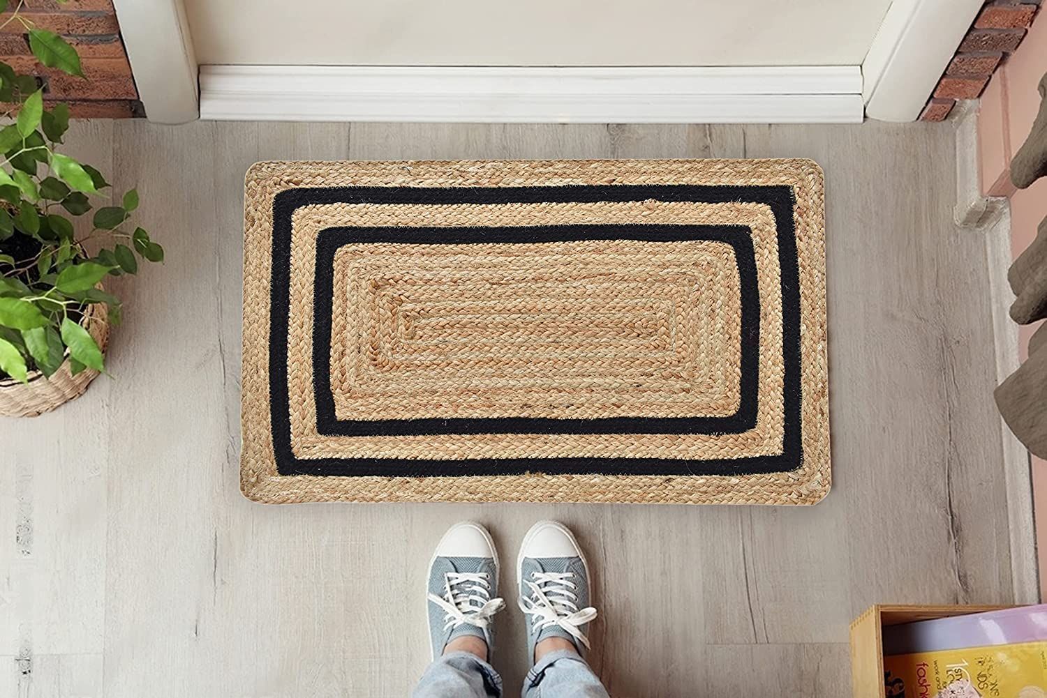 AIESY® 2 pcs Beautiful Anti-Slip Handwoven Jute Reversible Door Mat