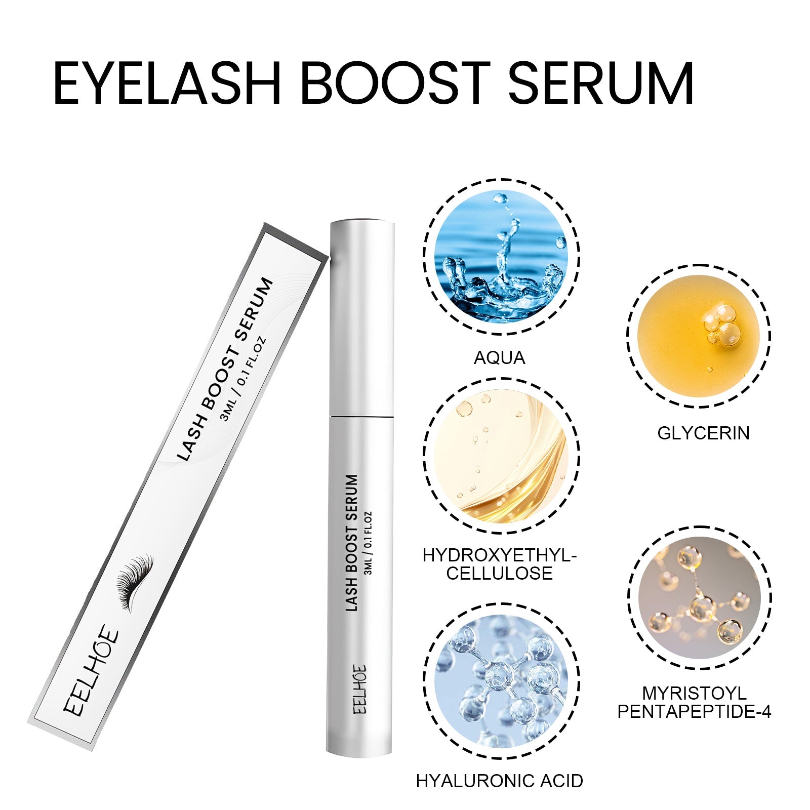 Black Curl Lash Serum, Natural Thick Long Eyelash Enhancer, Nourishing Growth ,3ml