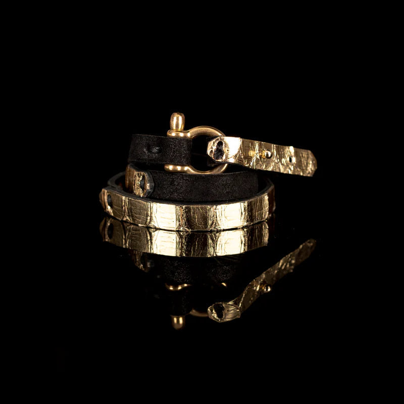 The Dark Gold Python Double Wrap Leather Bracelet Sale price