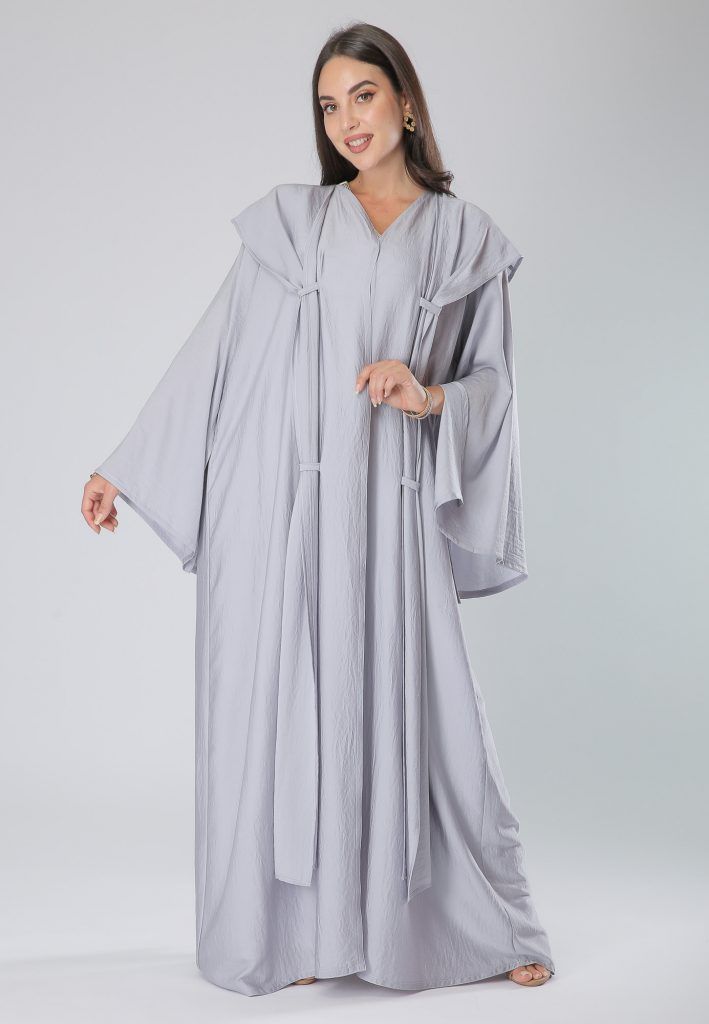 MOiSTREET Crepe Black Bell Sleeves Knotted Layer Abaya