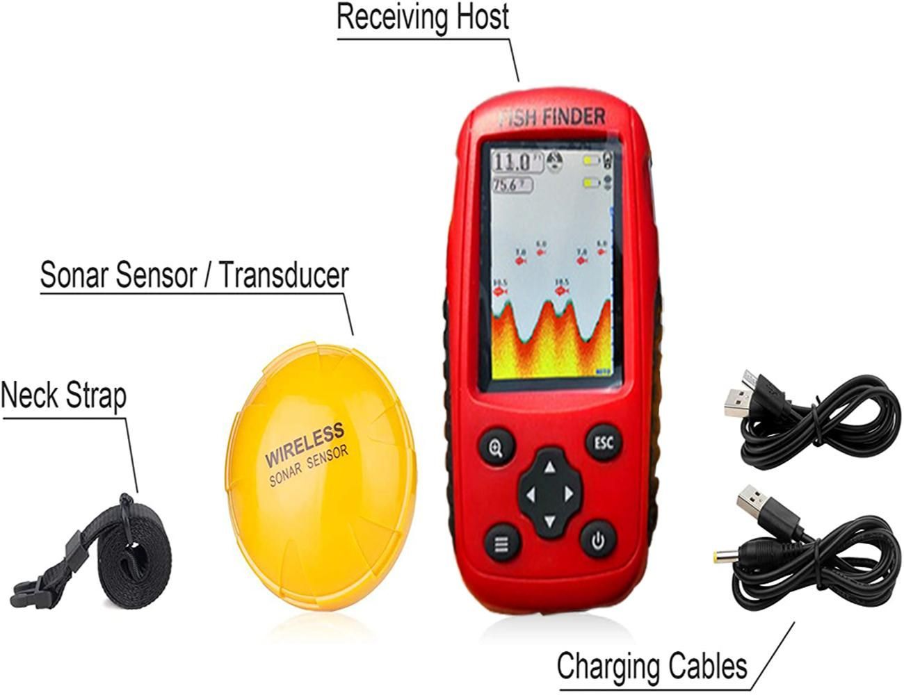 Portable Rechargeable Fish Finder Wireless Sonar Sensor Fishfinder Depth Locator