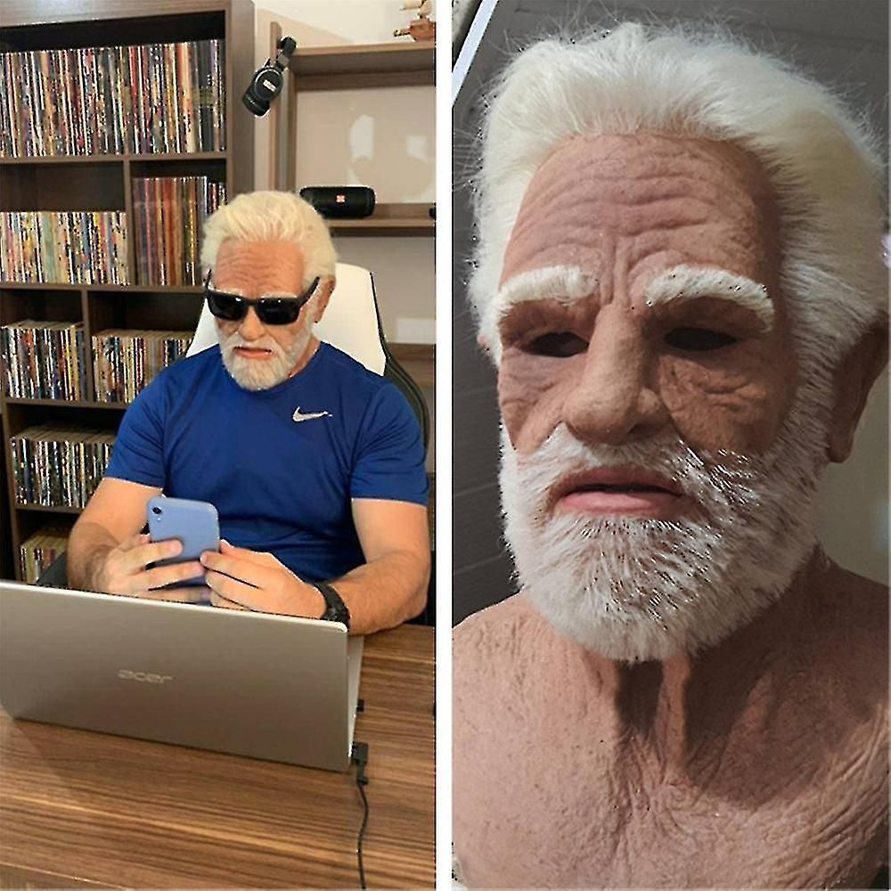 Old Man Face Cover Latex Realistic Mask Headgear, Halloween Creepy Wrinkle Old Person Masks Adult Fancy Dress Up Costume Props