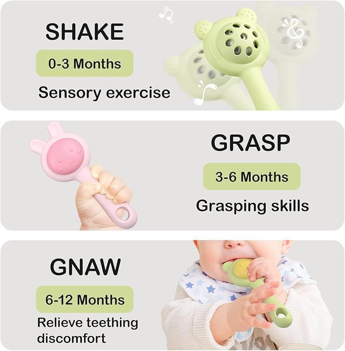 Silicone Baby Rattle Teething Toys Toddler Chew Toy For Infant 3 6 9 Months