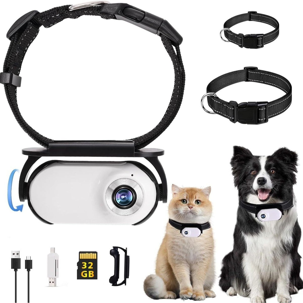 Pet Baby 1080P Cat Camera Collar Mini Body Camera No WiFi Action Camera for Cats Dogs with 32GB SD Card