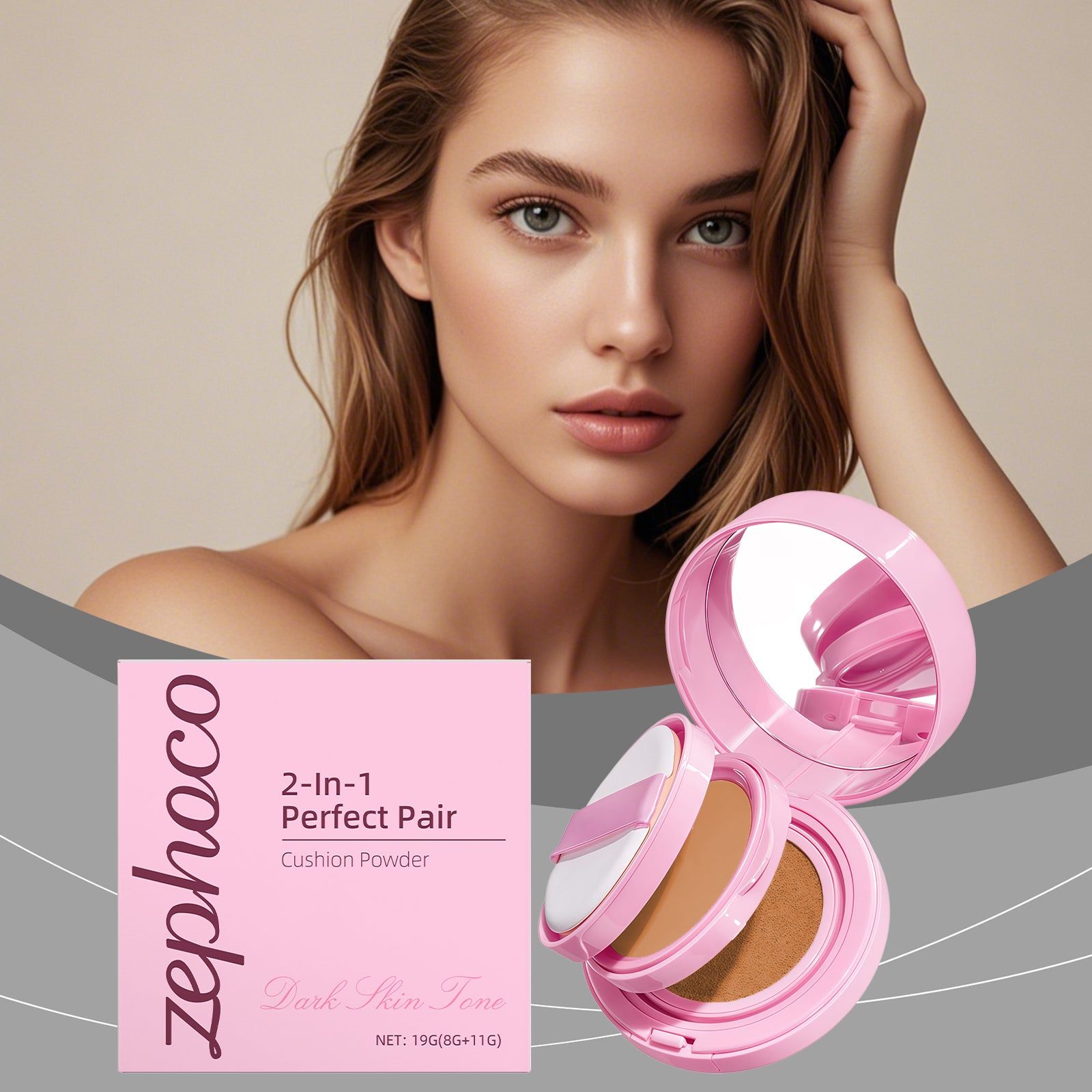 Dark Skin Cushion Powder, Oil Control Face Base Makeup, Hydrating, Long-lasting, Natural Finish ,19g