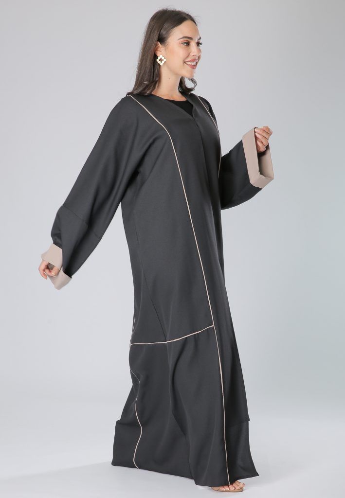MOiSTREET Black Abaya with Contrast Pipin