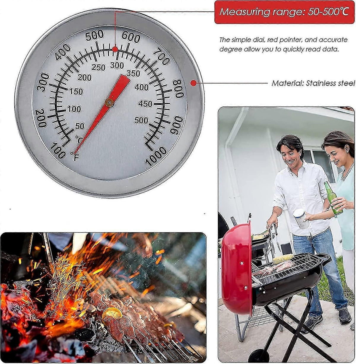 Analog BBQ Thermometer for Pizza Oven Grill and Wood Fired Ovens