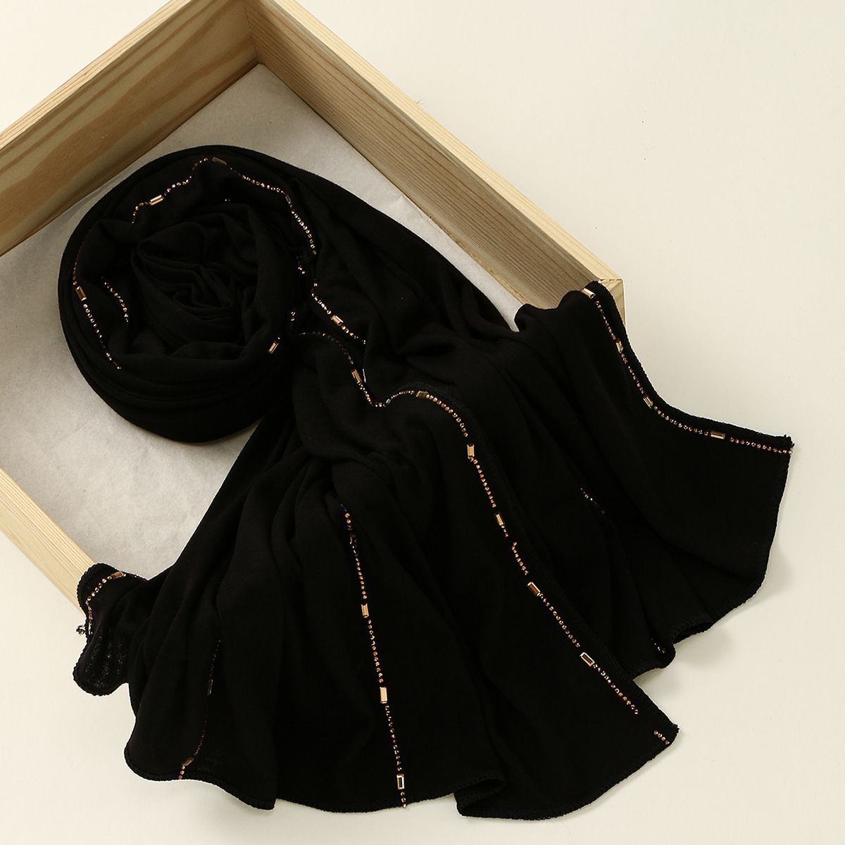 Khaki Mercerized Cotton Rhinestone Hijab Scarf for Women