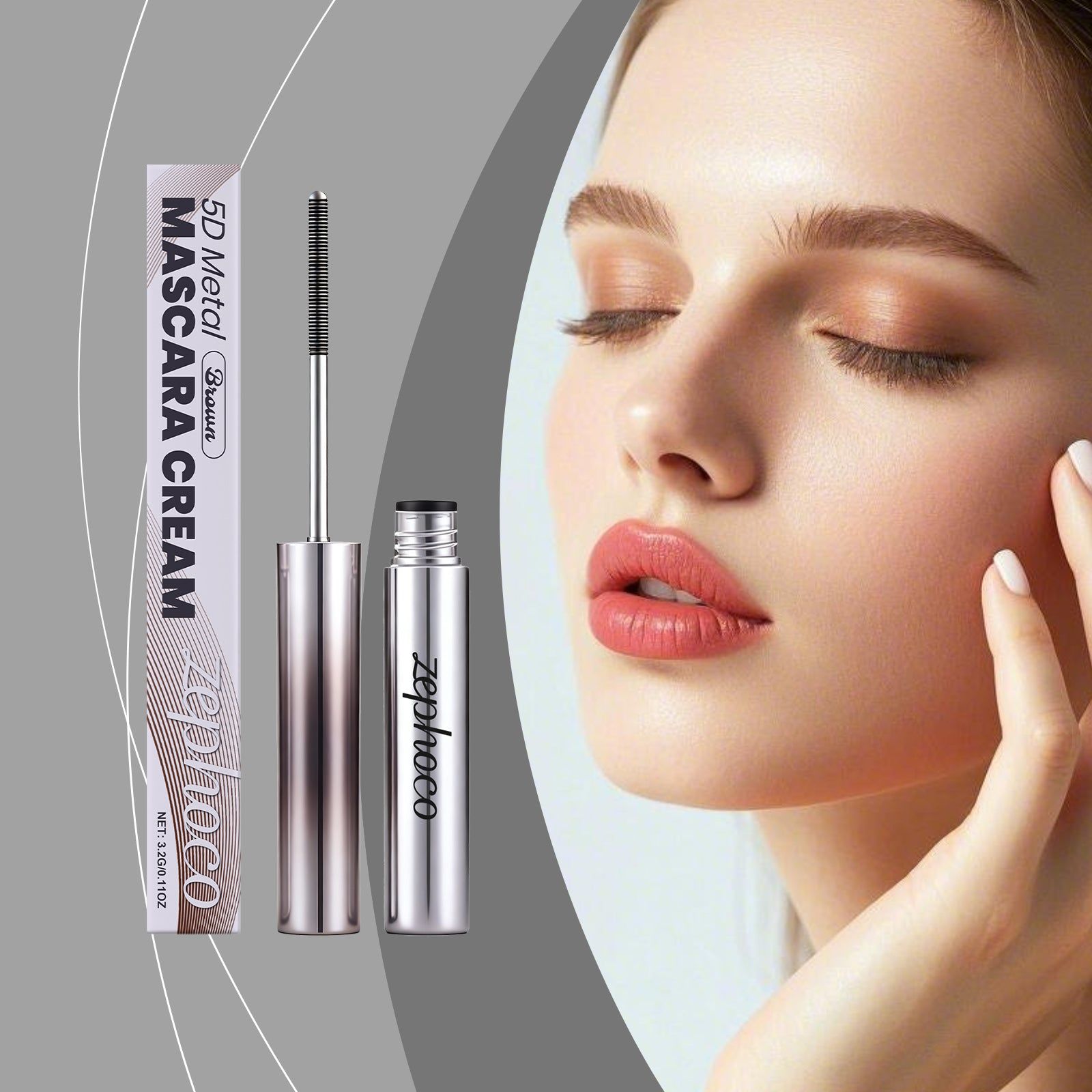 Brown Mascara, Light, Smudge-Proof, Natural Eye Makeup, Voluminous Lashes ,3.2g