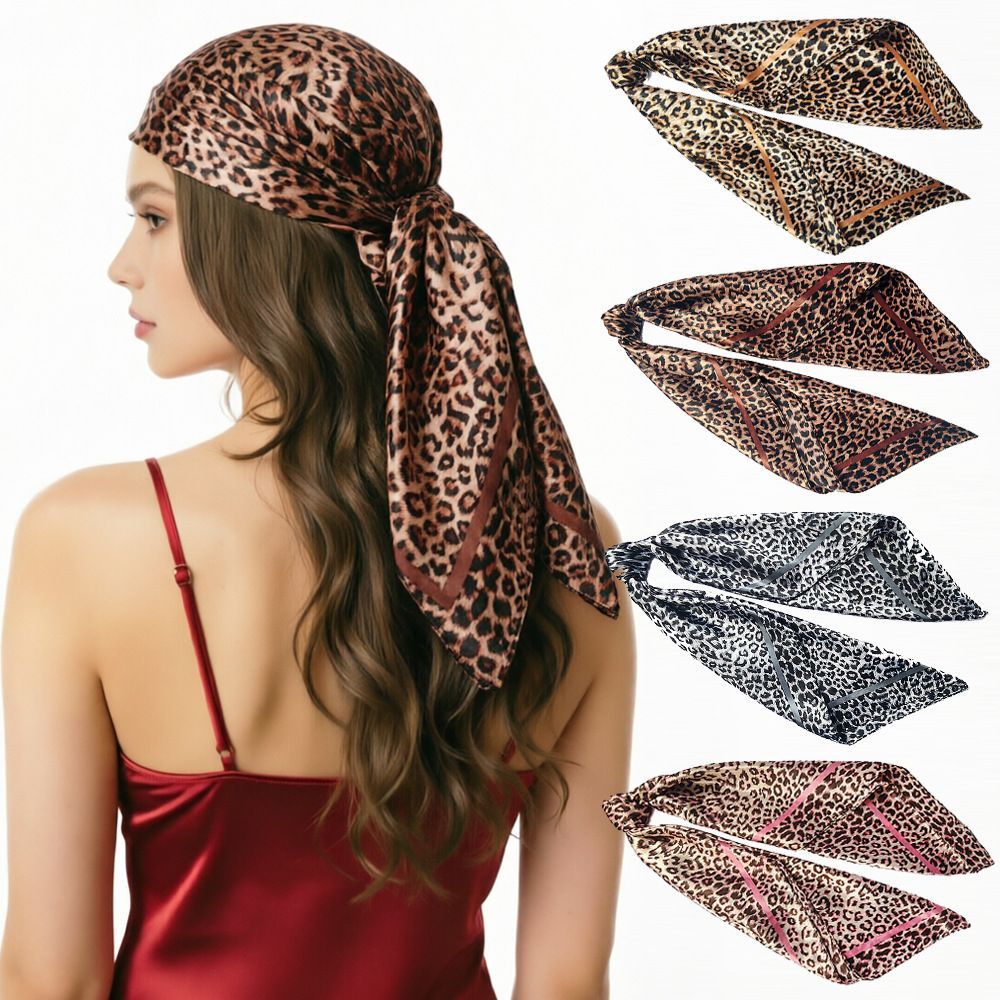 4Pcs Leopard Print Satin Silk Square Scarf Set for Women