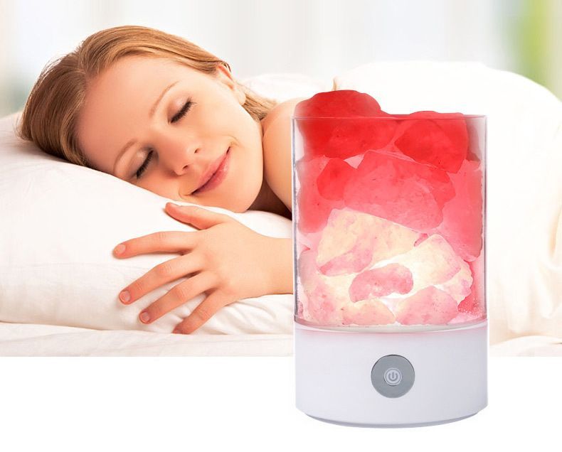 Crystal Salt Lamp Glowing Air Purifier Bedroom Sleep Aid Relax Night Light
