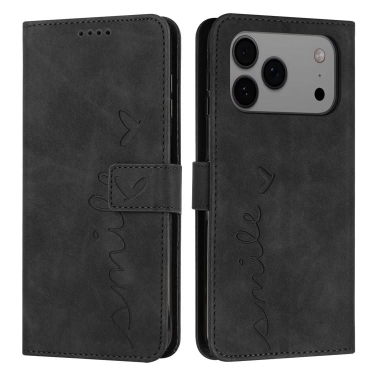 For iPhone 18 Pro Max / iPhone 17 Pro Max Skin Feel Heart Embossed Leather Phone Case with Long Lanyard