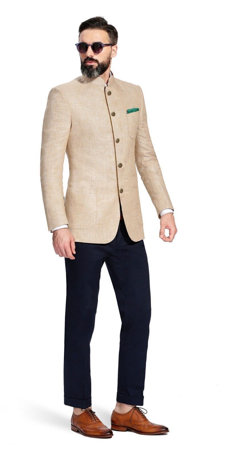 Indian Prince Coat pant Beige Pakistani Jodhpuri Suit Wedding Partywear Blazer