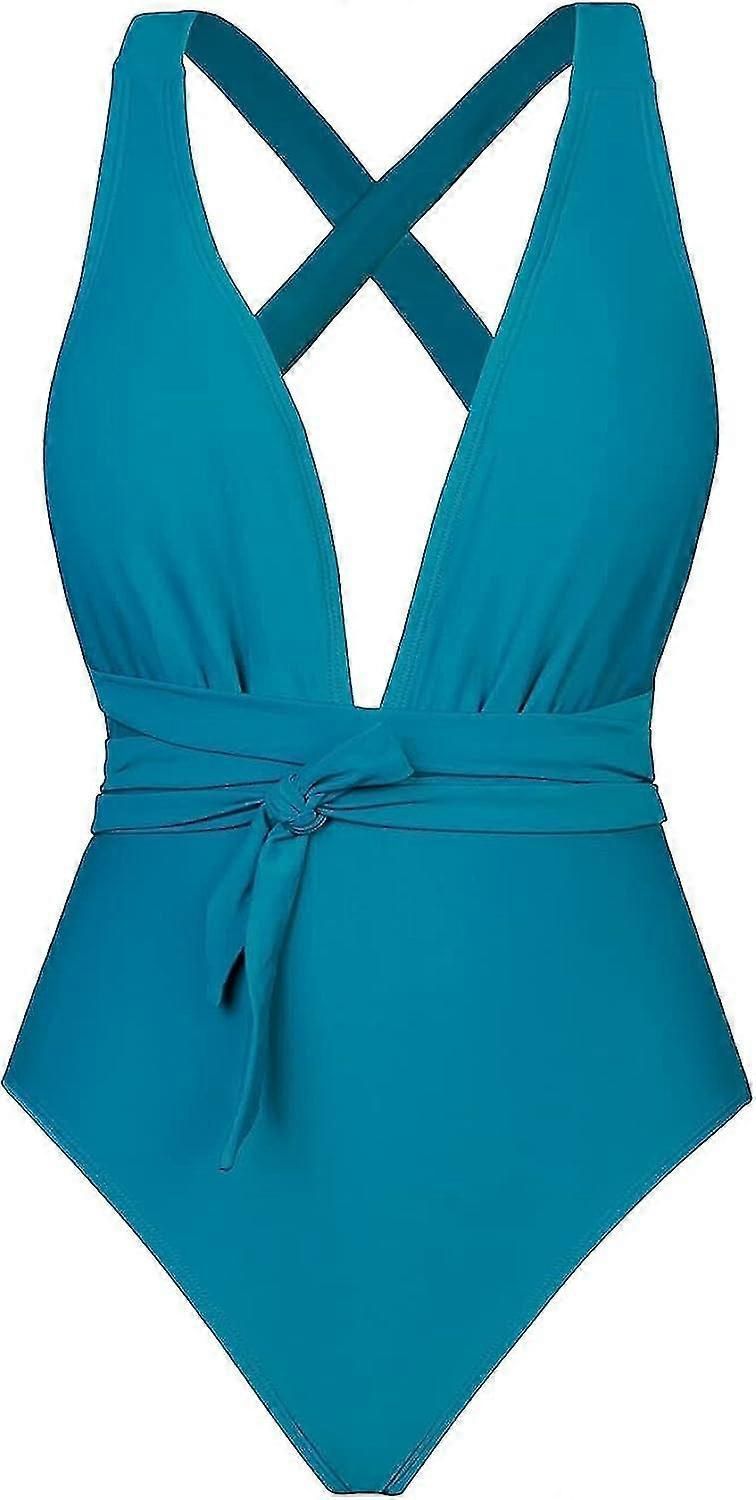 Women's One Piece Swimsuit Sexy Deep V Neck Bathing Suit Crisscross Back Self Tie