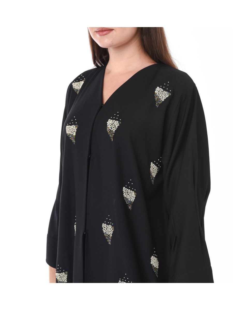 MOiSTREET Black Crepe Abaya with Hand Embroidery