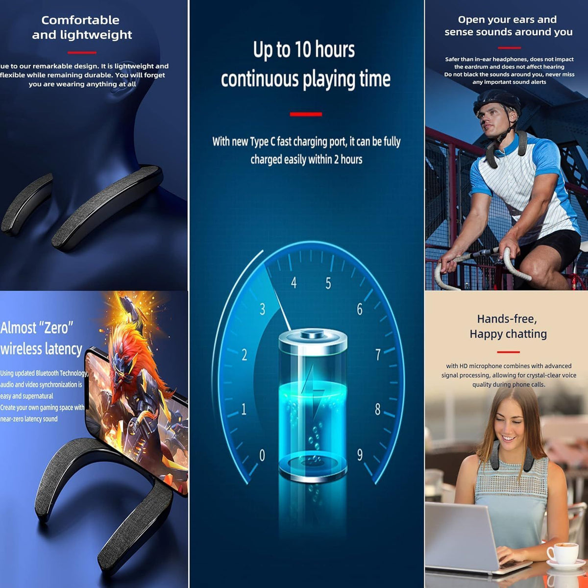 Neck Speaker Bluetooth 5.3 Built-in Mic Wearable Neckband Speakers 3D Stereo Surround Sound
