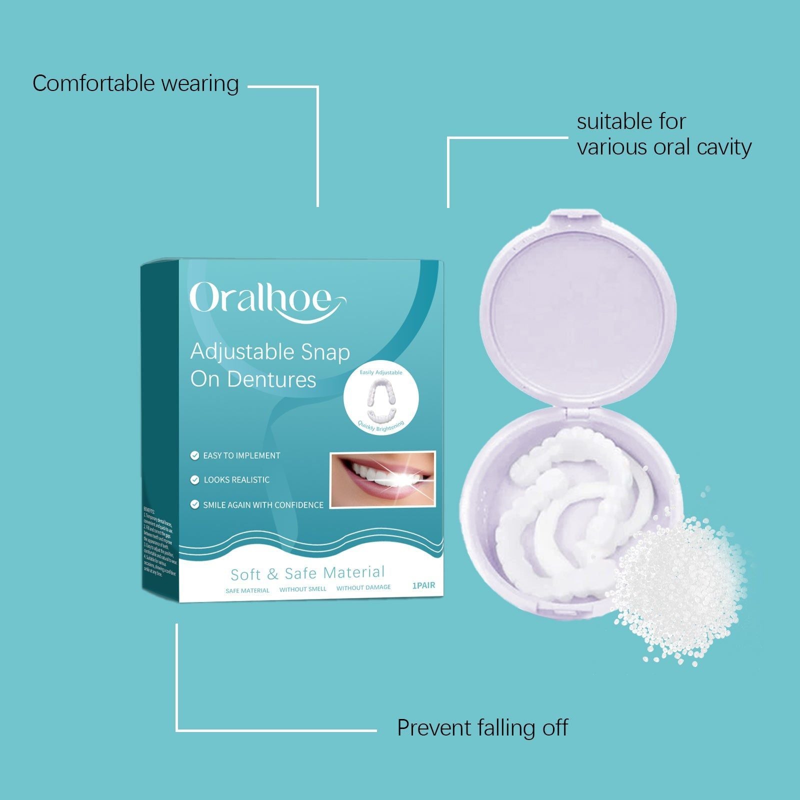 Adjustable Silicone Denture Kit, Interdental Care, Natural Temporary Fillings, Easy to Use ,1pair (dentures *2+ molding glue *2)