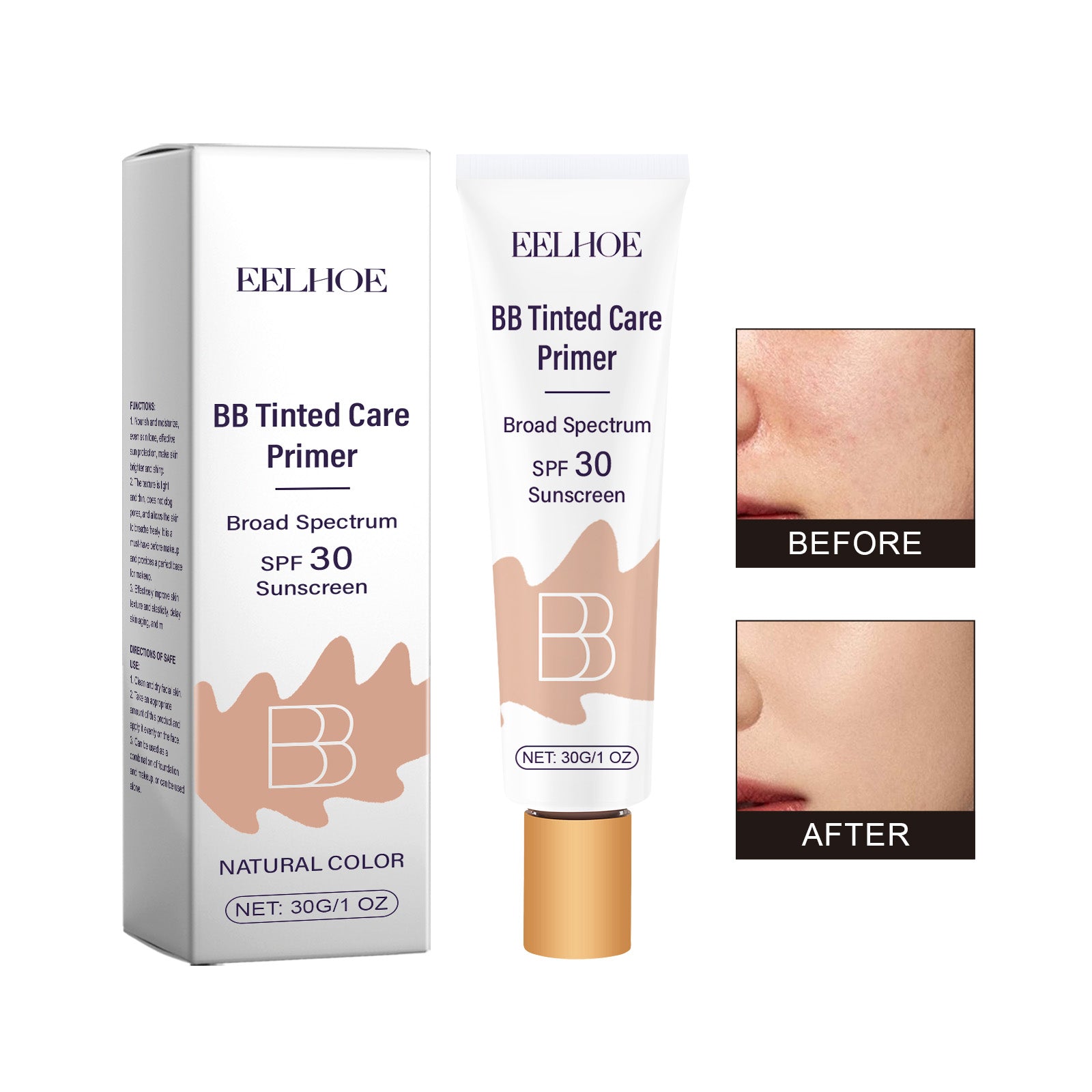 BB Cream, Even Skin Tone, SPF 30, Hydrating, Moisturizing, Sun Protection ,30g