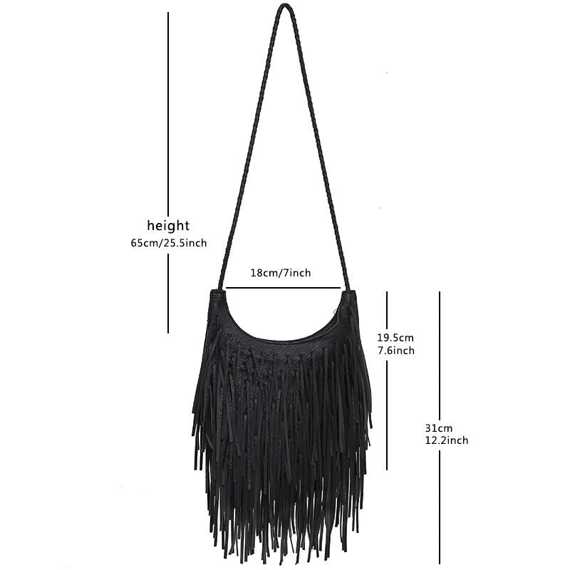 Vintage Fringe Hobo Bags Faux Leather Crossbody Bag with Long Tassels for Women