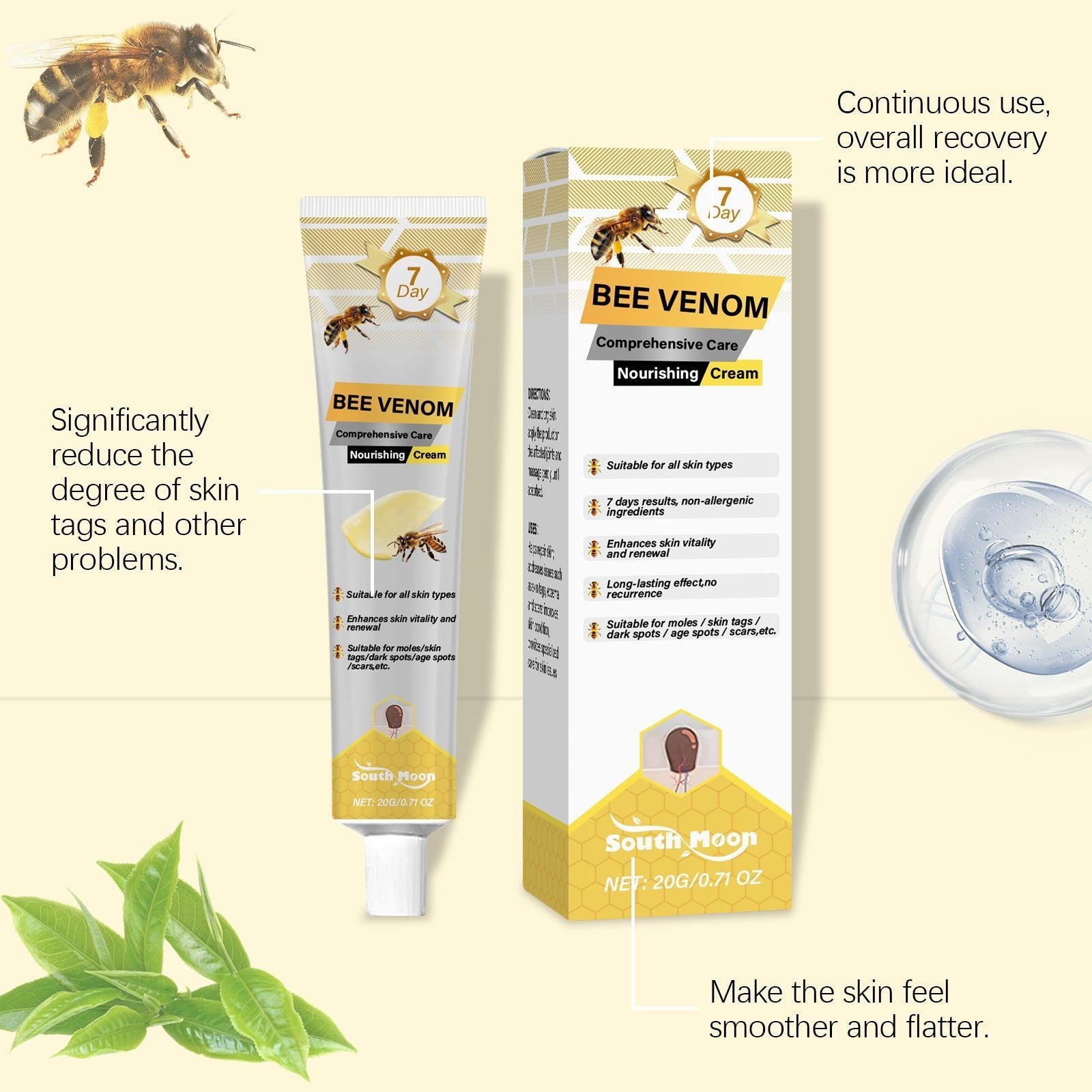 Bee Venom Skin Care Cream, Natural Moisturizer for Eczema, Skin Repair ,20g