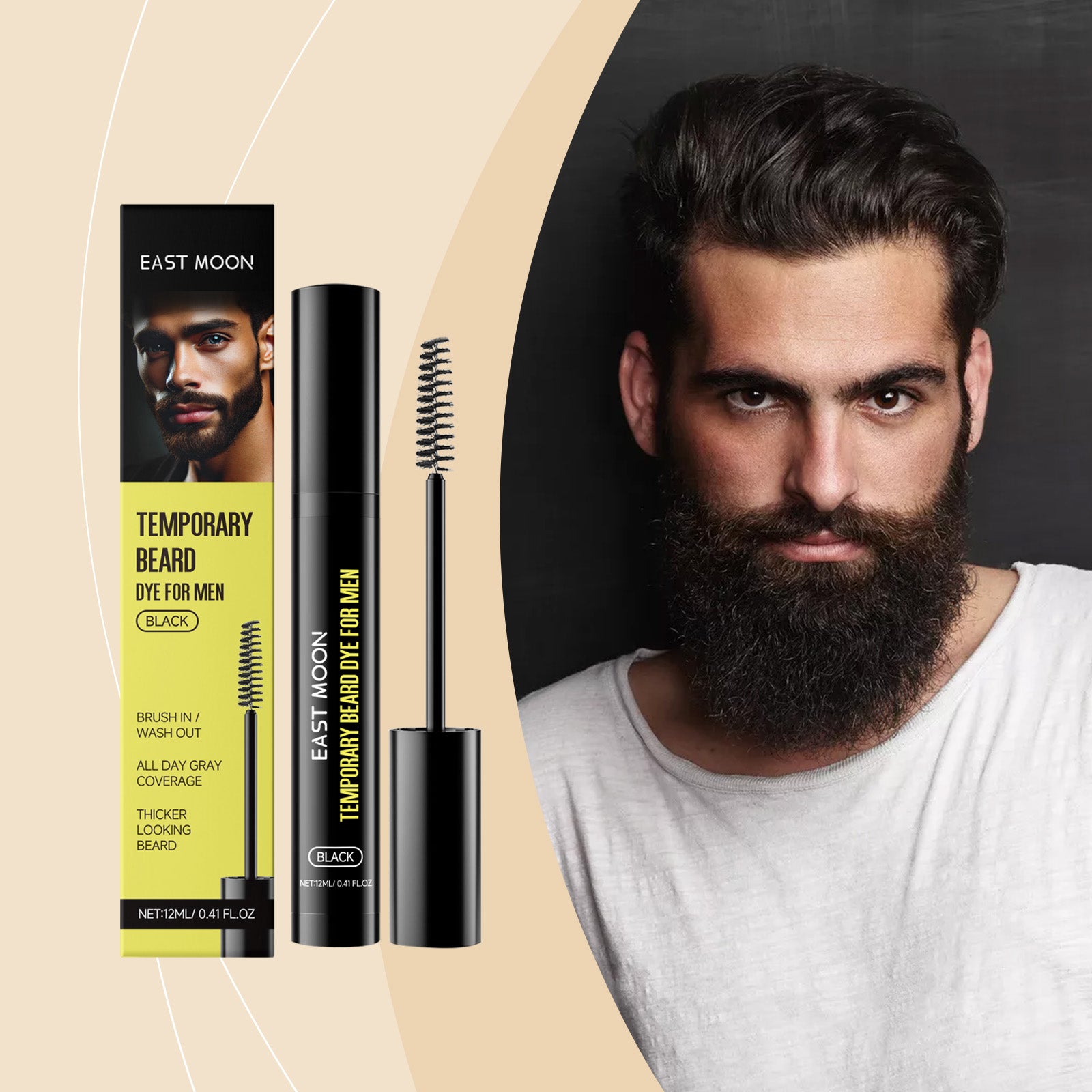 Black Beard Dye for Men, Natural, Long-Lasting, Moisturizing, Beard Care ,12ml