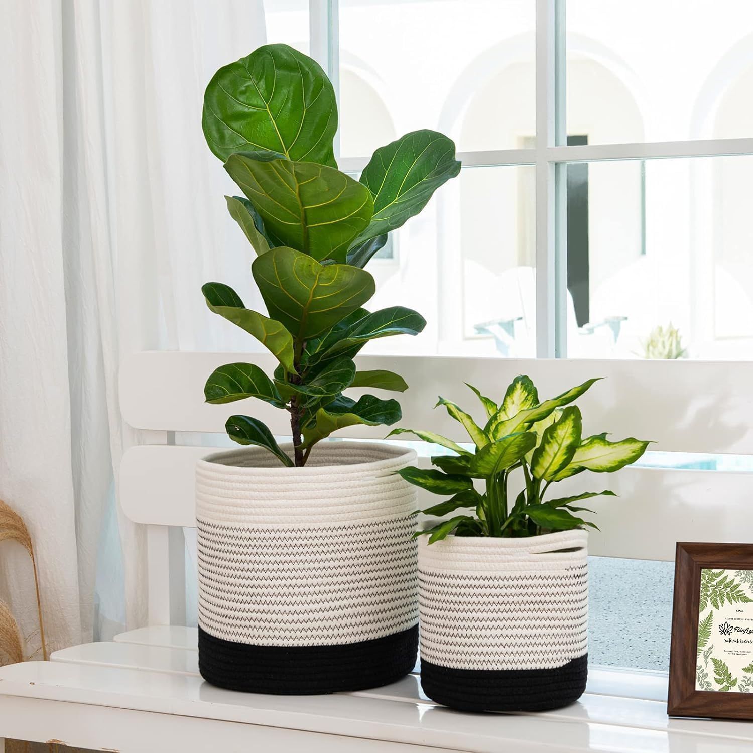 Mini Woven Jute Cotton Rope Plant Storage Basket for Home
