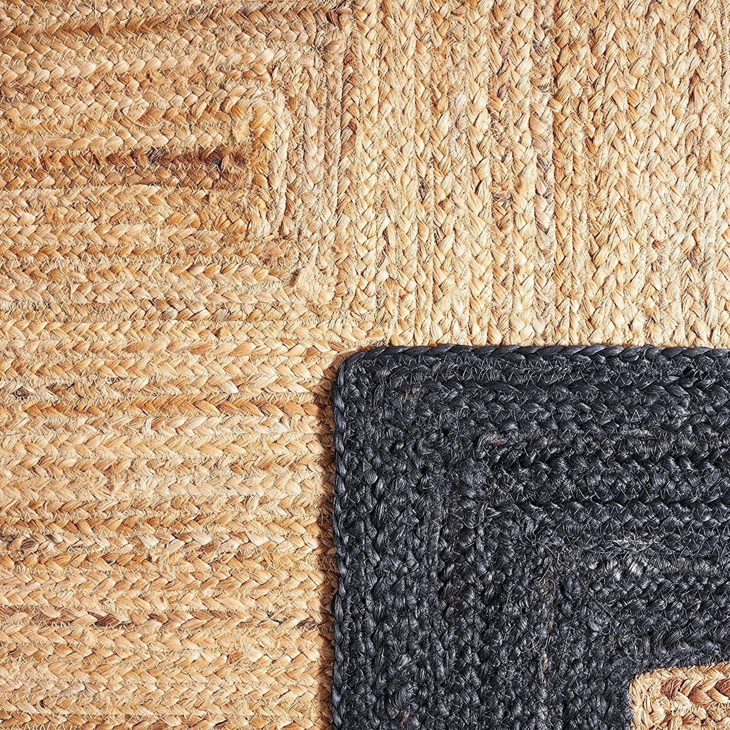 Handmade Natural Jute Round Floor Area Rug with Contrast Border |Coastal Area Carpet Rug
