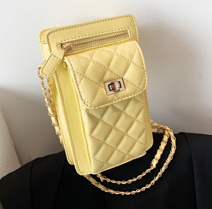 Ladies Rhombus Chain Shoulder Messenger Bag Mobile Phone Bag With Zipper