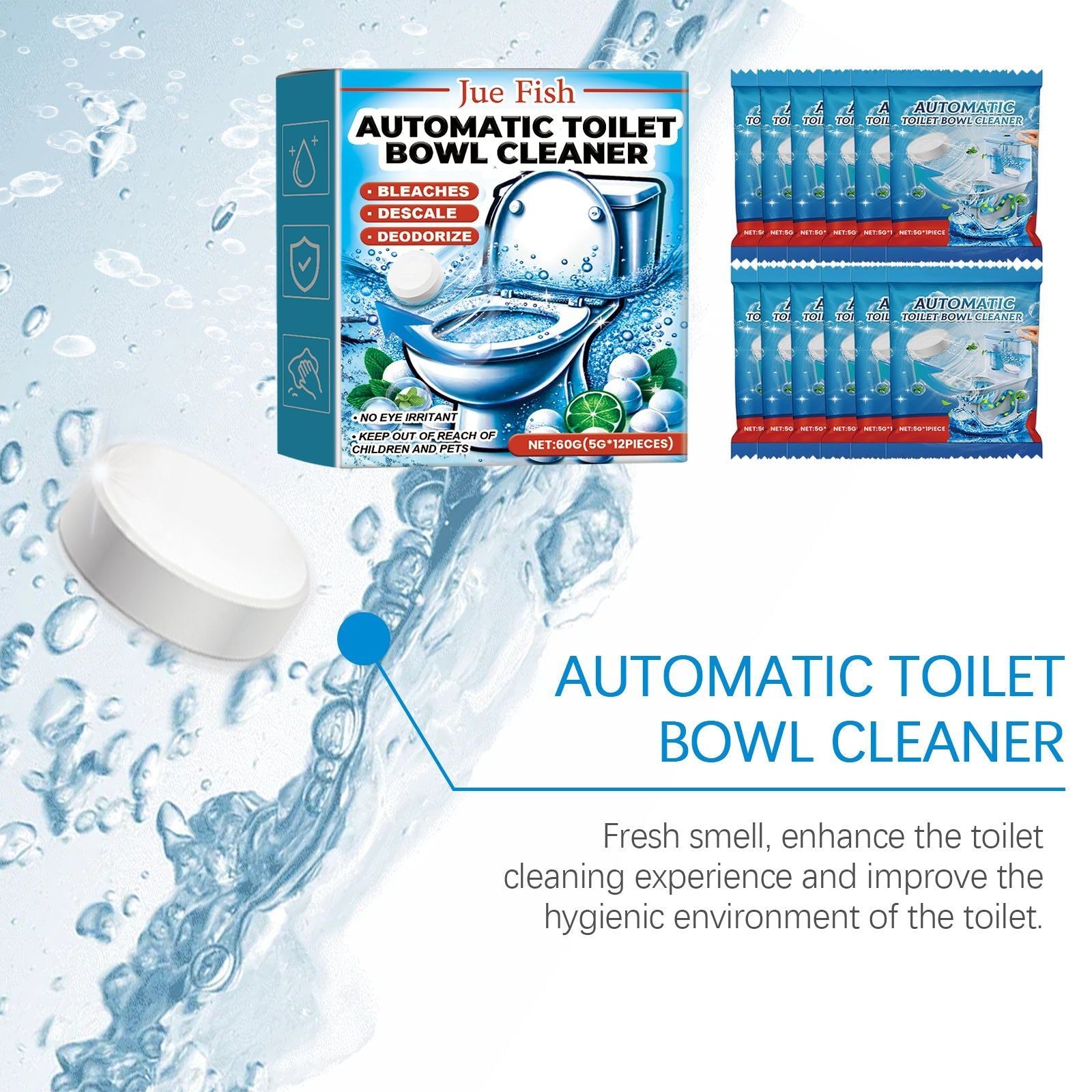 Automatic Toilet Cleaning Effervescent Tablet, Deodorizer, Germ Killer, Freshness ,60g
