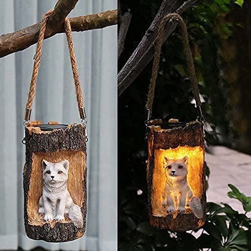 Solar Hanging Light Owl Tree Stump Lamp Lanterns Animal Statue Lanterns Garden Decoration