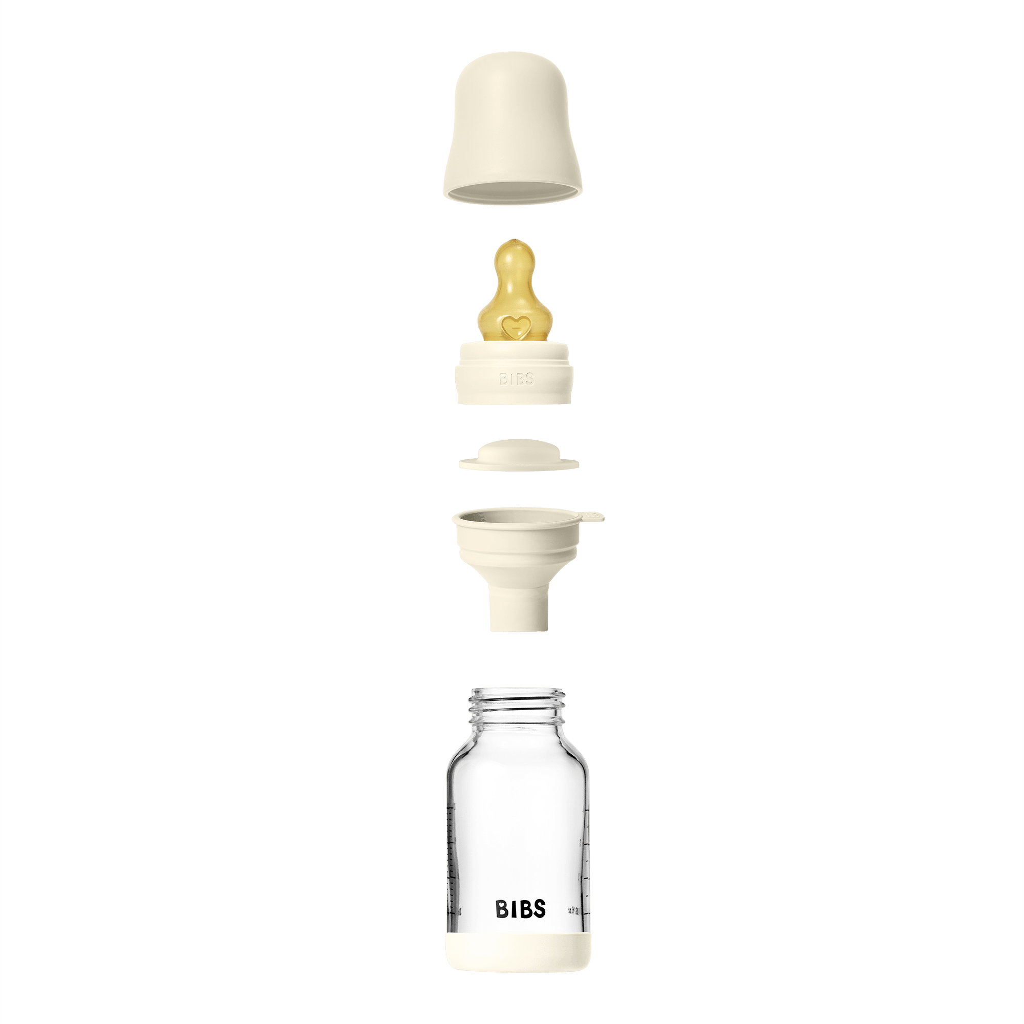 BIBS Glass Baby Bottle with Round Latex Nipple – 120 ml Slow Flow | Ivory