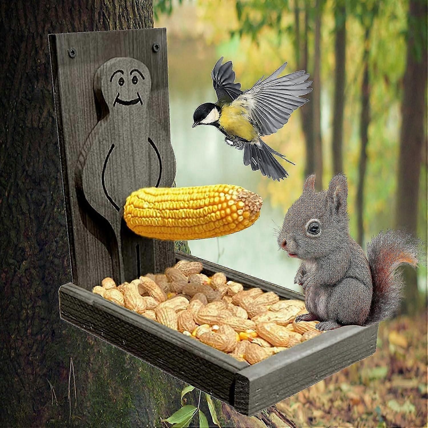Proud Man Squirrel Feeder, Funny Proud Man Squirrel Feeder Wild Bird Feeders Wooden Decoration Squirrel Feeder Bird Lovers Gifts