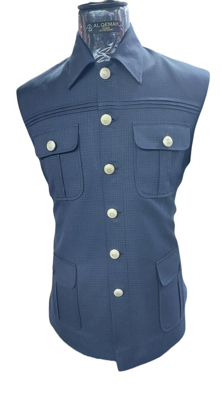 Blue Safari Suit for Men Vintage Style Coat pant Classic Formal Suit.