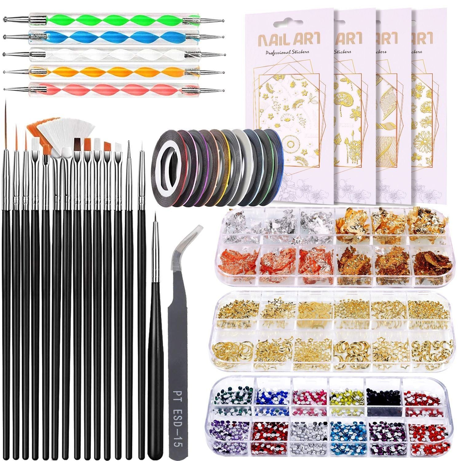 Nail Art Kit Nail Decorations Supplies Nail Art Decals Brushes Rhinestones Dotting Tools
