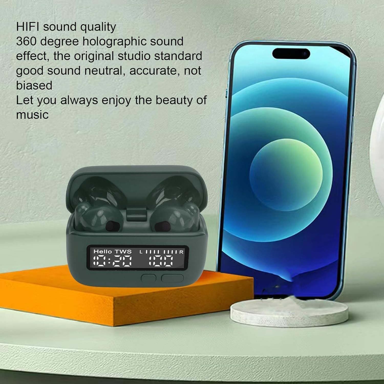 Wireless Earbuds Retro Clock Display Noise Reduction Stereo Sound Multifunction Earphone