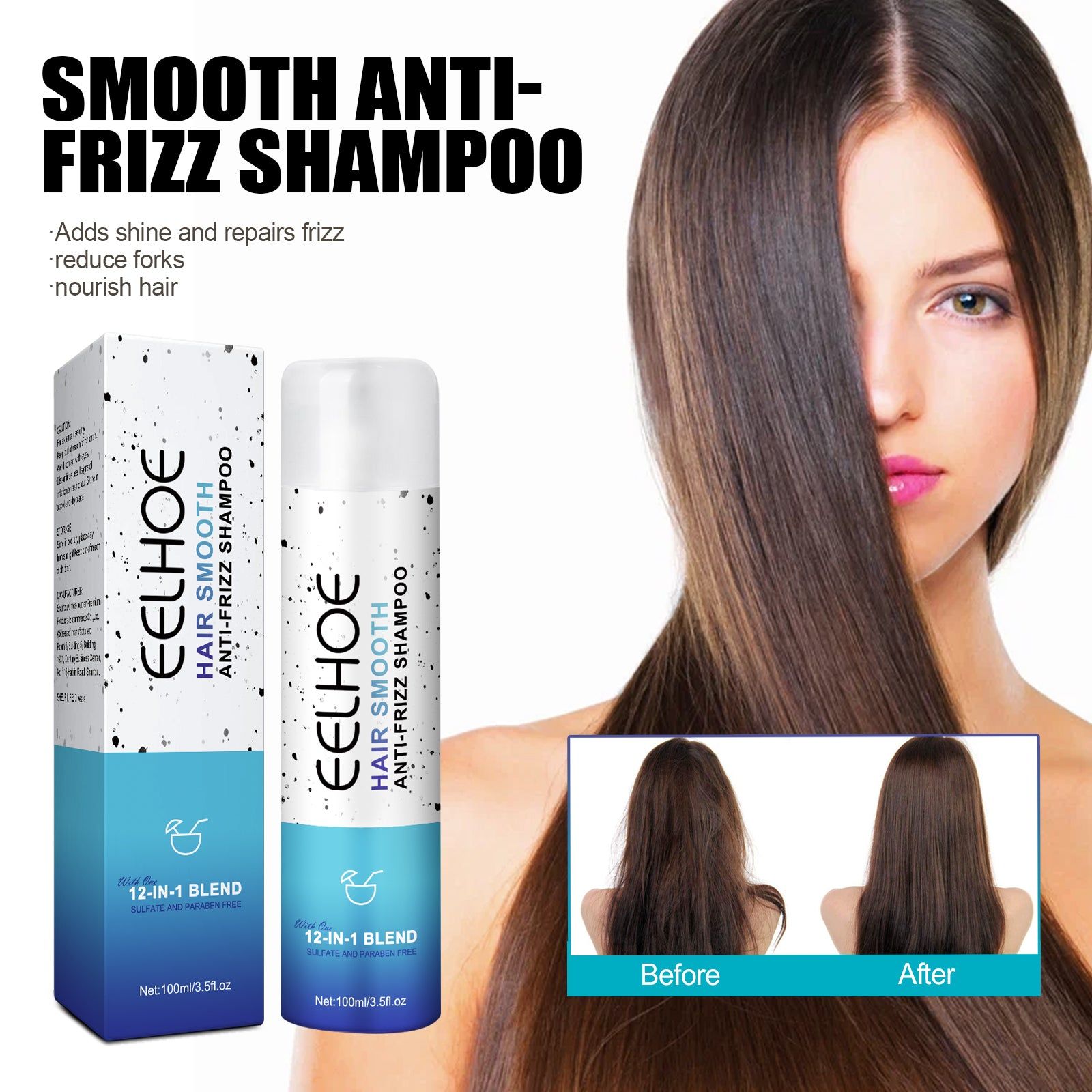 Anti-Frizz Shampoo Repair Split Ends, Nourish Hair, Moisturize, Grow ,100ml