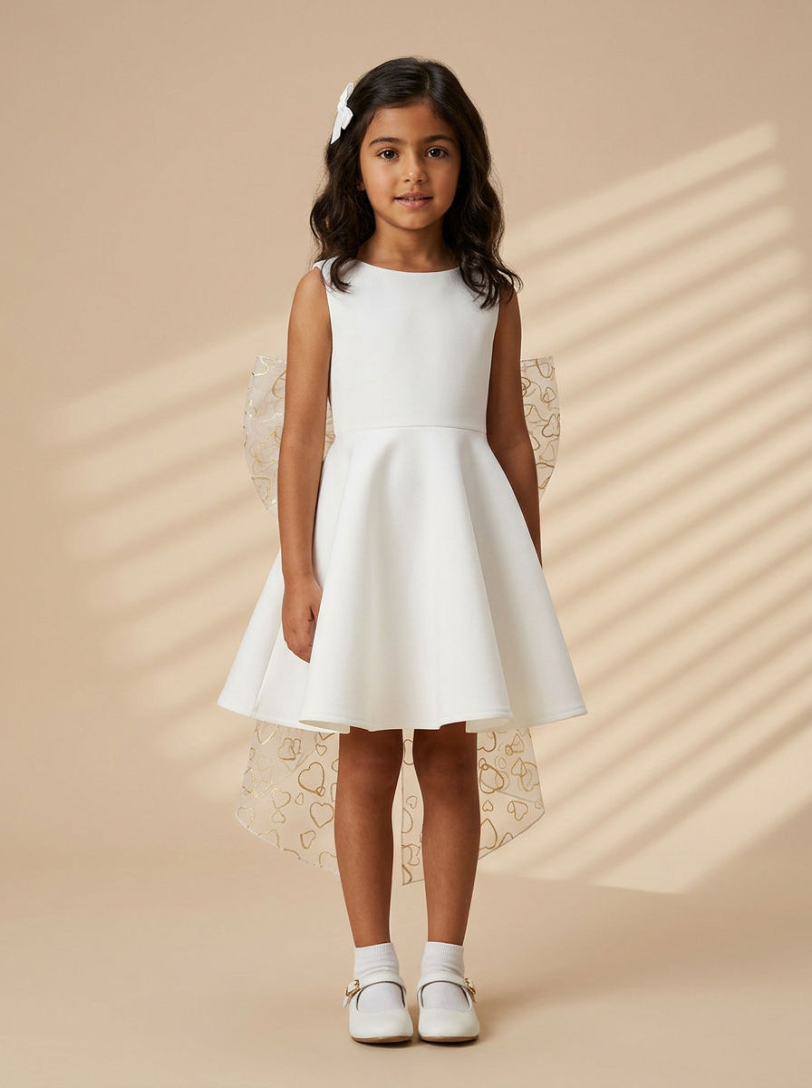 Girls Organza/tule Bow Dress White