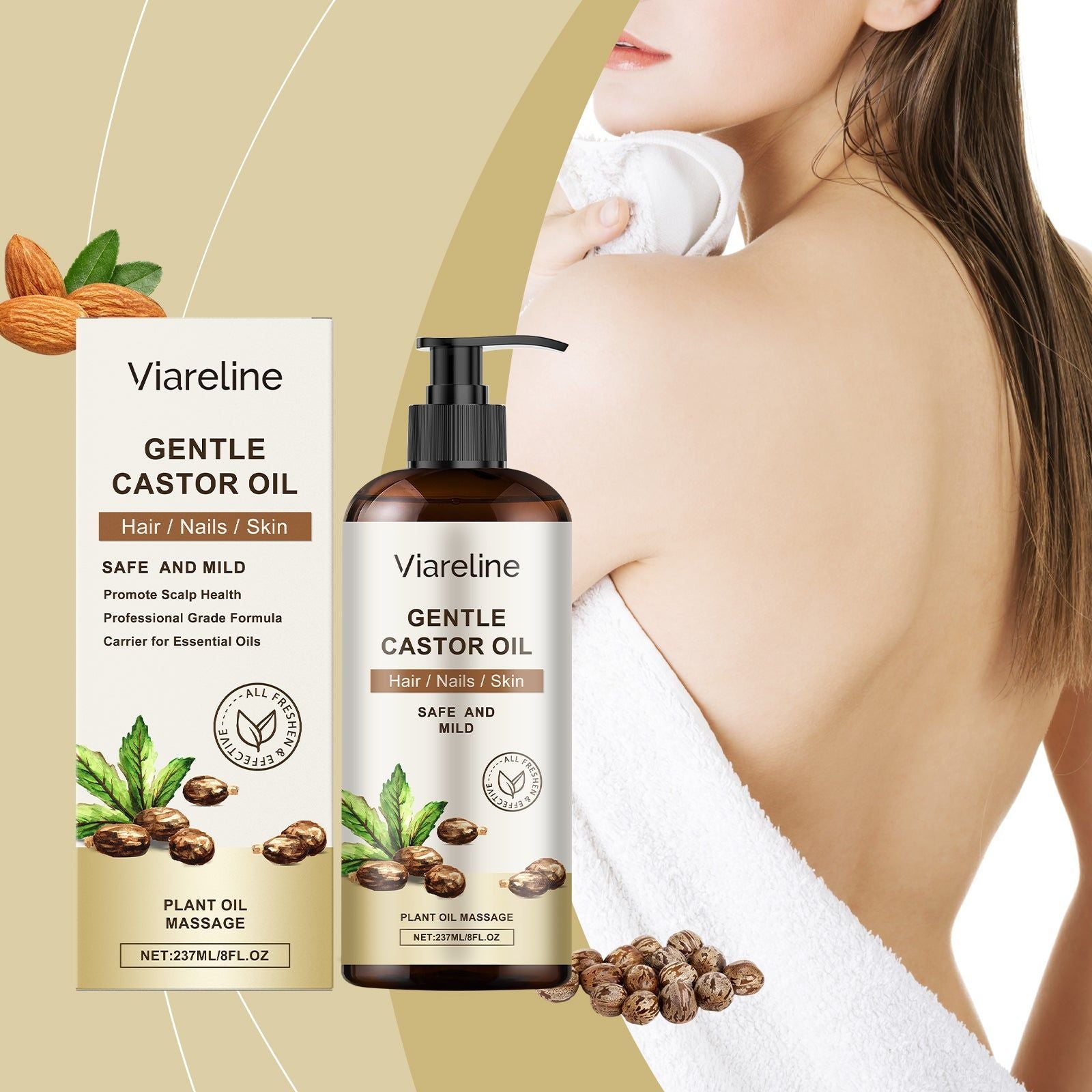 Castor Oil Body Care, Hydrating Moisturizer for Skin, Hair, Nails, Natural Nourishing Essential Oil ,237ml