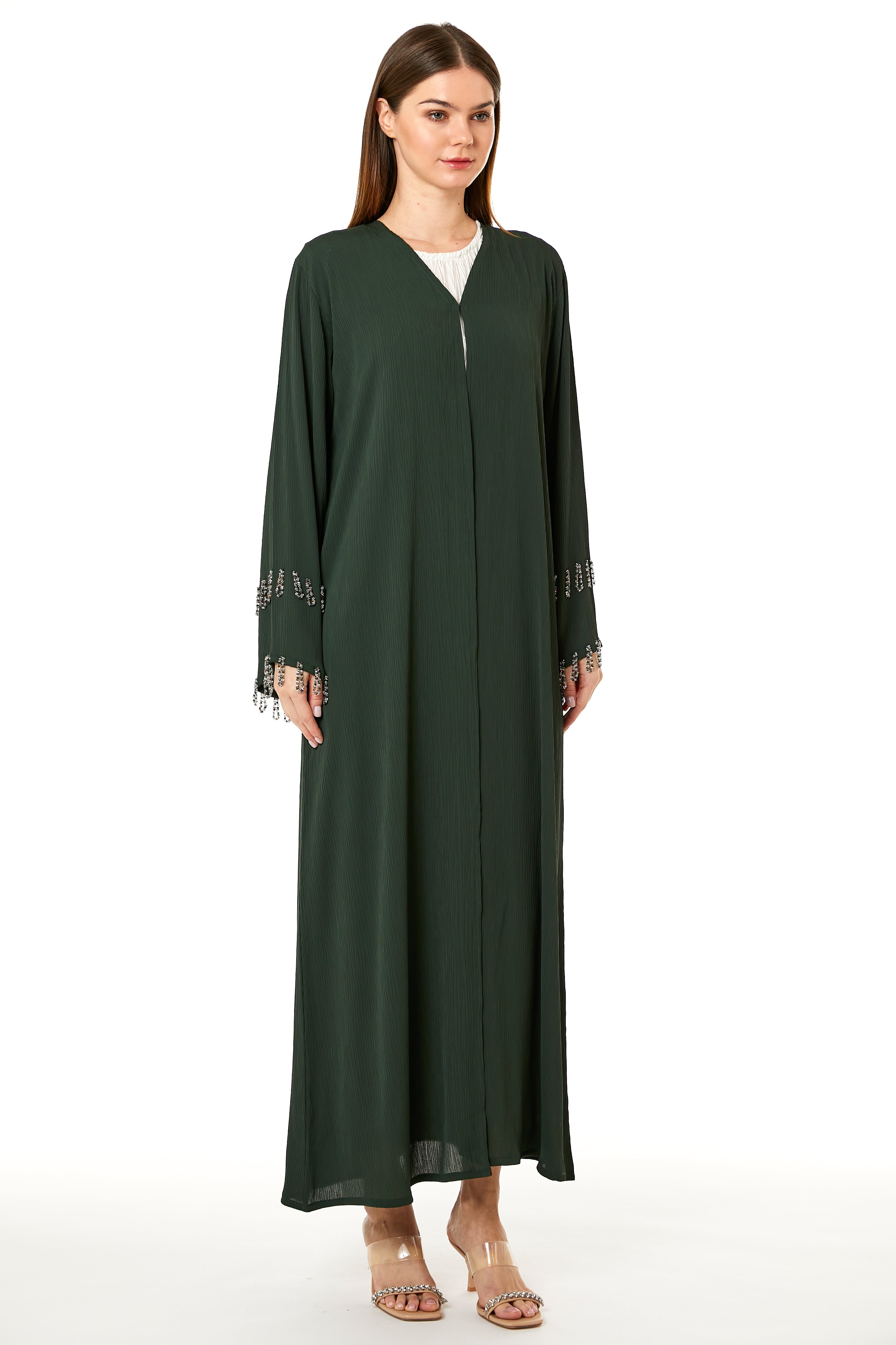 MOiSTREET Dark Green Zoom Hand Embellished Abaya
