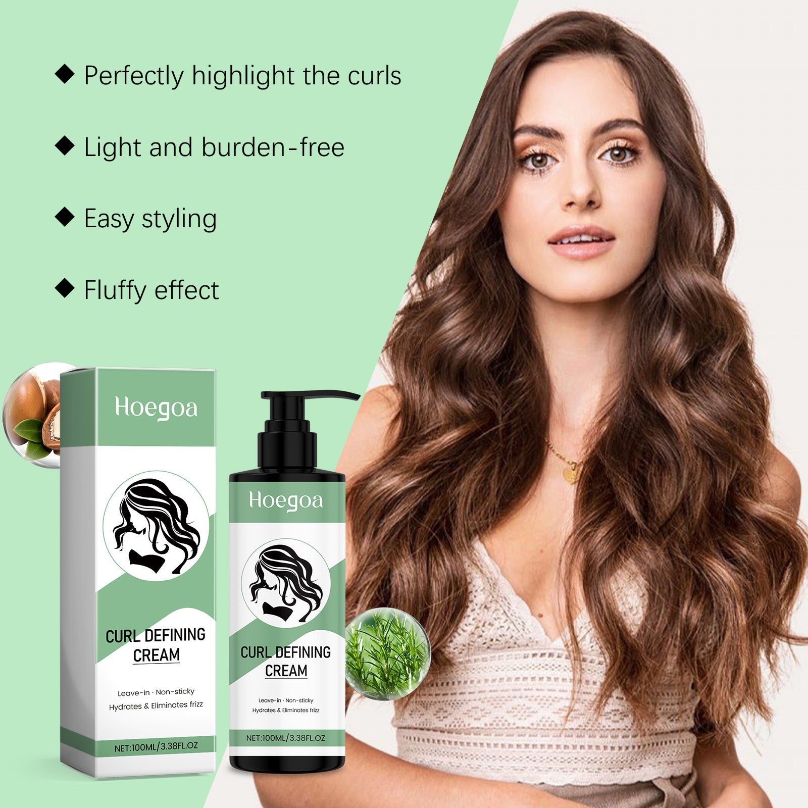 Curl Setting Cream, Light Fluffy Hair, Natural 3D Curls, Long-Lasting ,100ml