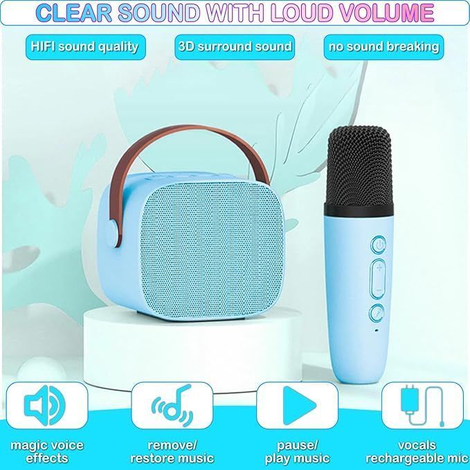 Mini Karaoke Machine With Portable Bluetooth Speaker 2 microphones Birthday Gifts for Kids