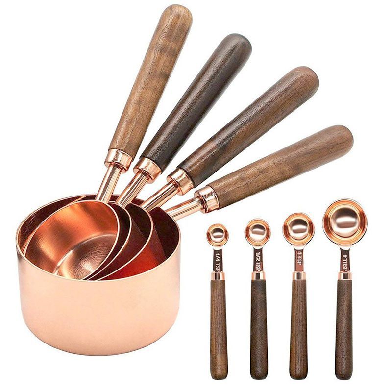 Measuring Cups and Spoons Set With Walnut Wood Handle Dry And Liquid Measuring Cups Backing Tool