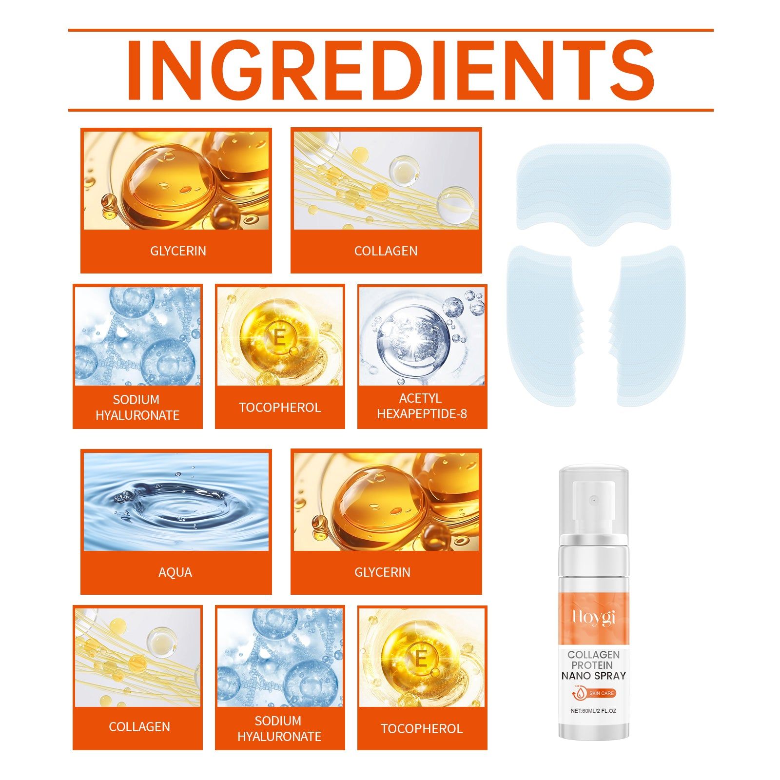 Collagen Facial Set, Anti-Aging, Hydrating, Skin Tightening, Moisturizer ,5 pieces+60ml