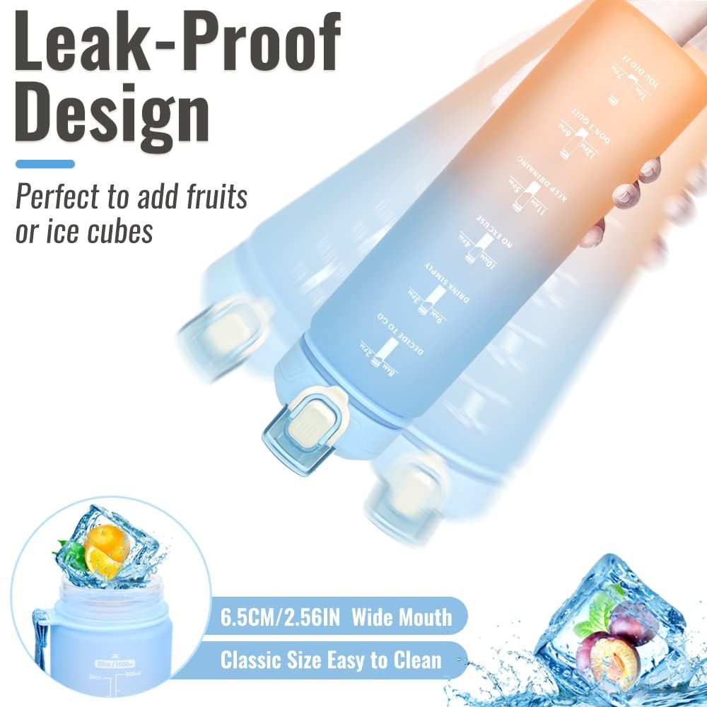 Plastic Water Bottle Leakproof Drink Bottle With Time Marker For Fitness Sports