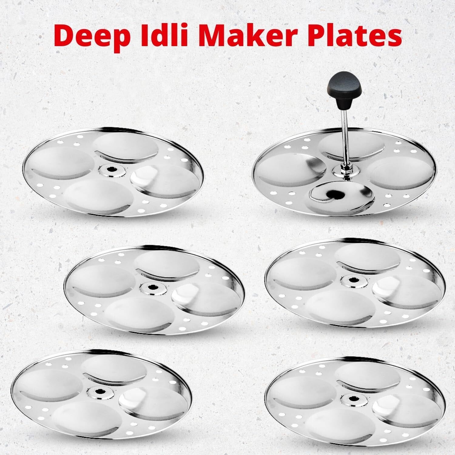 Stainless Steel 6 Idli Plates - 24 Idlis/Heavy Premium Deep Idli Plates