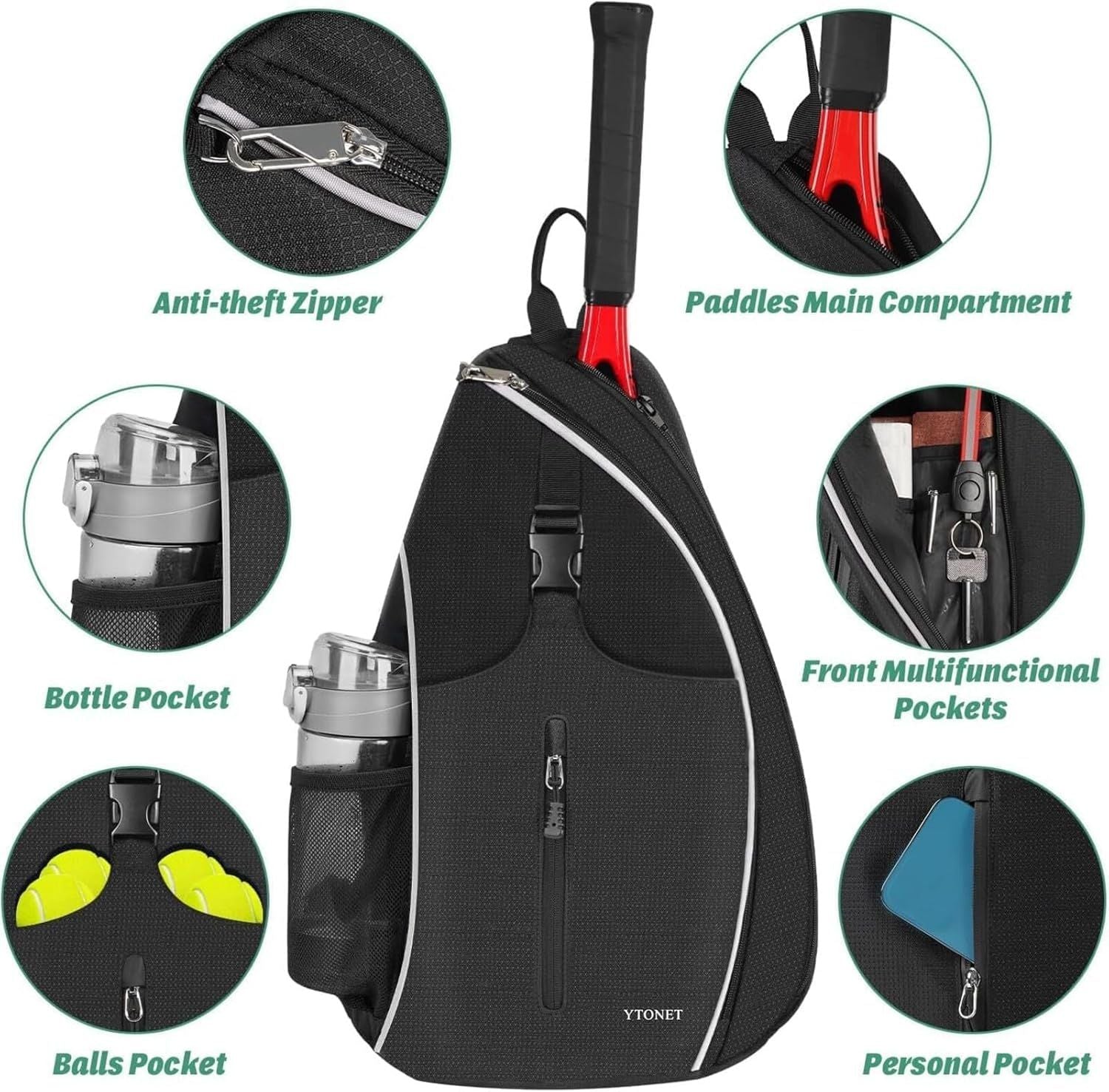 Tennis Sling Bag Water Resistant Tennis Crossbody Backpack for Men Women