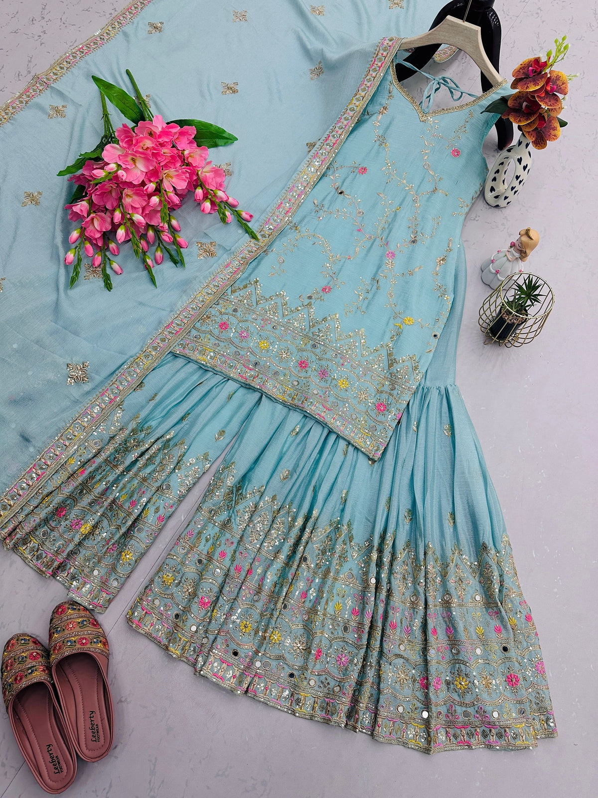 Fab Zone Designer Party Wear Look Suit Set With Embroidery Threads Work